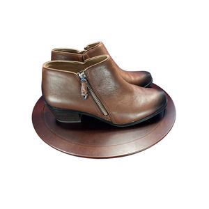 Vionic Jolene Ankle Boots Women's Size 8.5 Brown Leather Heeled Shoe Side Zip